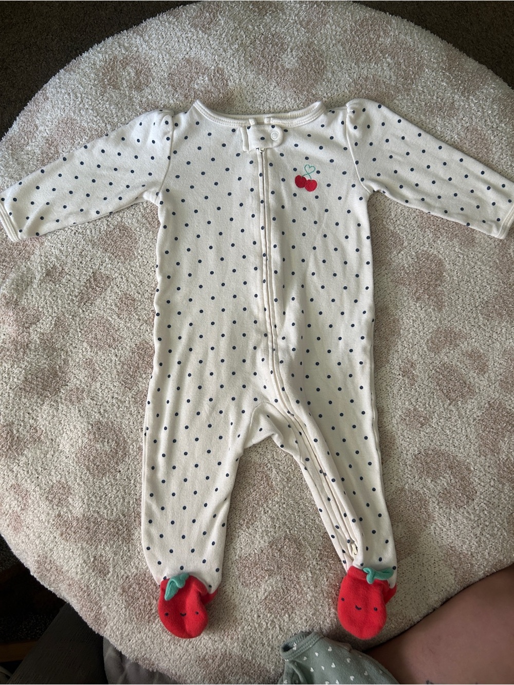 Carter's White Polka Dot Footie with Cherry Embroidery